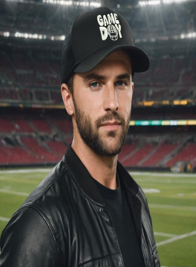 ALLNTRENDS Game Day Hat Football Vibes Sport Fan Trucker Hat Embroidered Mesh Snapback (Black) - Image 2